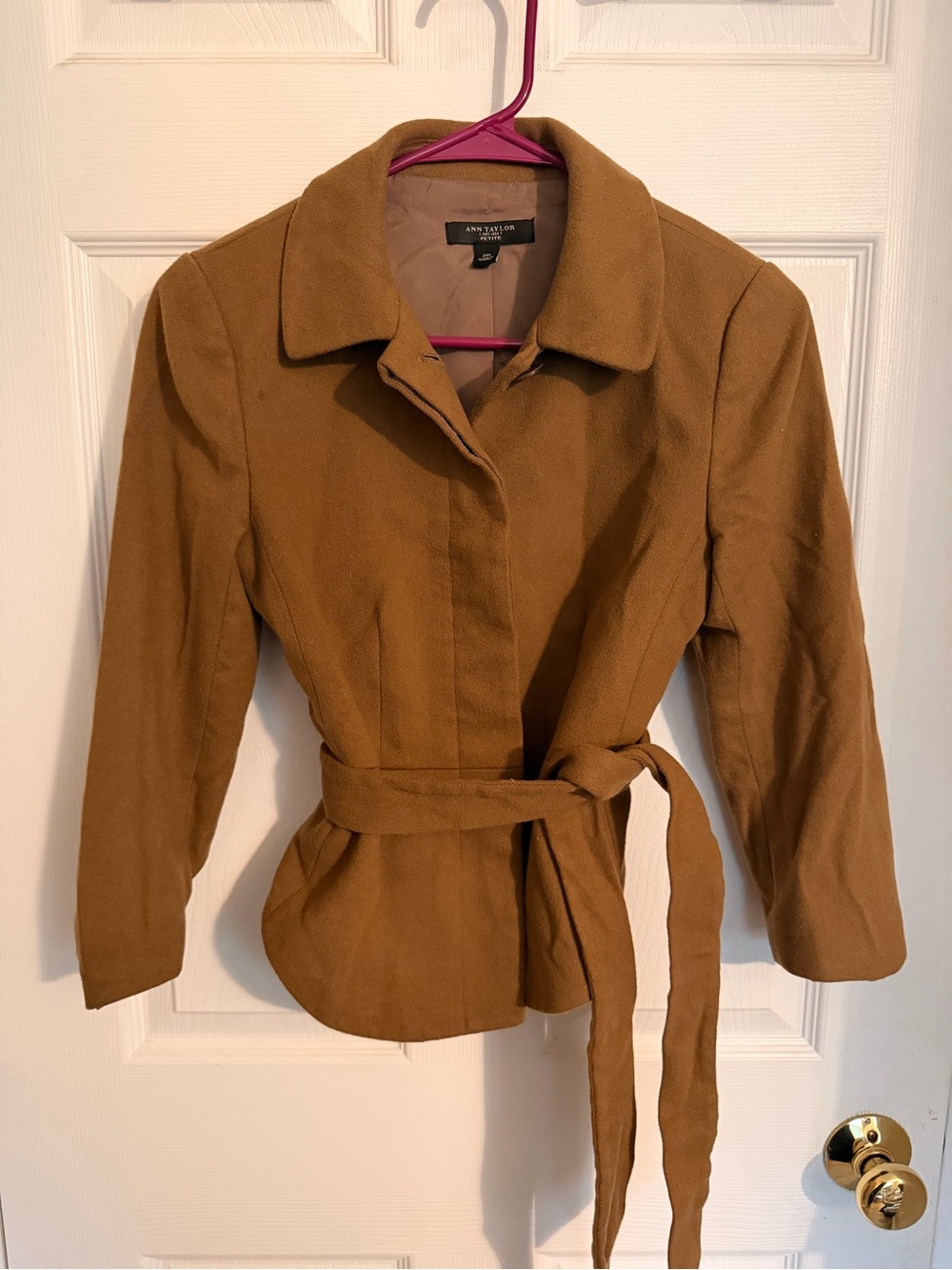 Ann Taylor Camel/Tan Belted Wool-Blend Trench Jacket